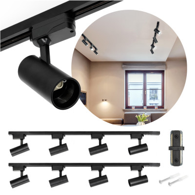 Zestaw Szynoprzewód Szyna 2m + 8x Lampa GU10 LED Oświetlenie Szynowe + łącznik Czarne