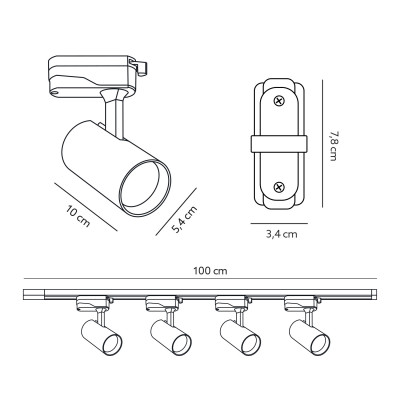 Zestaw Szynoprzewód Szyna 2m + 8x Lampa GU10 LED Oświetlenie Szynowe + łącznik  Czarne