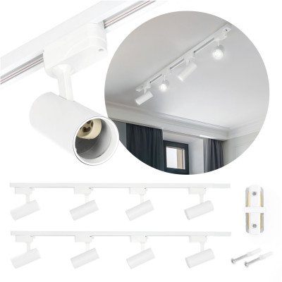 Zestaw Szynoprzewód Szyna 2m + 8x Lampa GU10 LED Oświetlenie Szynowe + łącznik białe
