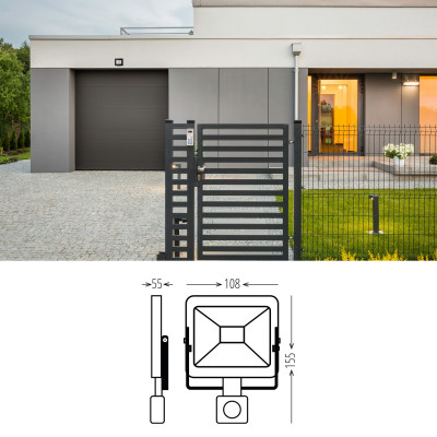 Naświetlacz z czujnikiem ruchu LED MHC 10W 6500K IP65 czarny LED2B