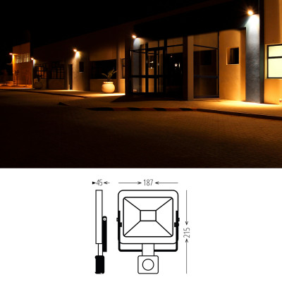 Naświetlacz z czujnikiem ruchu LED MHC 30W 6500K IP65 czarny