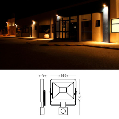 Naświetlacz z czujnikiem ruchu LED MHC 20W 6500K IP65 czarny
