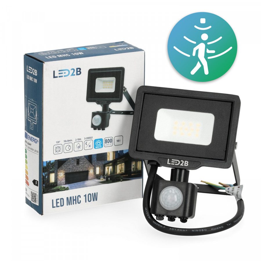 Naświetlacz z czujnikiem ruchu LED MHC 10W 6500K IP65 czarny LED2B