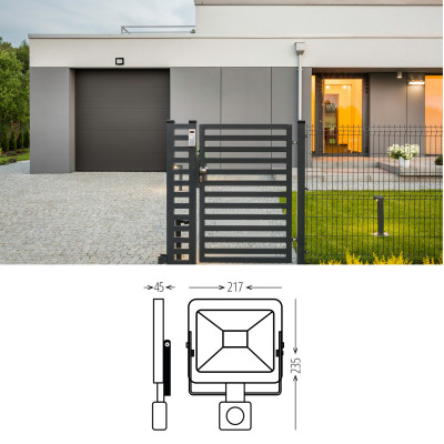 Naświetlacz z czujnikiem ruchu LED MHC 50W 4000K IP65 czarny