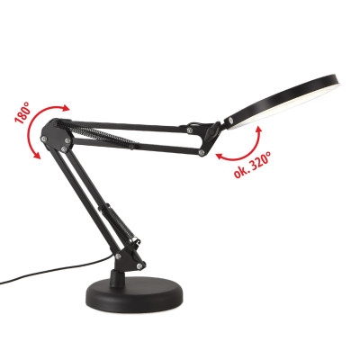 Lampka biurkowa LED Kosmetyczna z lupą 5x 10W 3CCT USB stojąca + uchwyt LED AURIQ LOUPE czarna