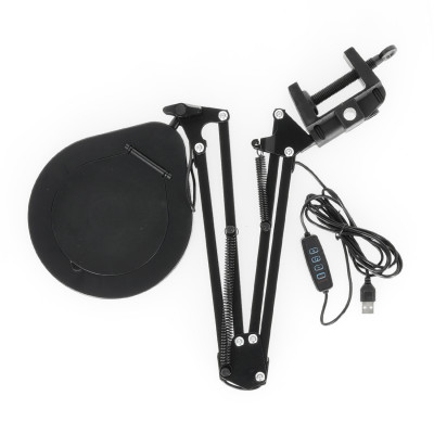 Lampka biurkowa LED Kosmetyczna z lupą 5x 10W 3CCT USB stojąca + uchwyt LED AURIQ LOUPE czarna