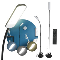 Lampa podłogowa LED z pilotem 10W czarna ściemnianie 3 barwy regulowana do salonu biura sypialni