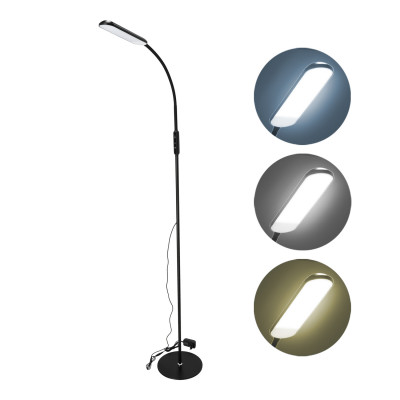 Lampa podłogowa LED z pilotem 10W czarna ściemnianie 3 barwy regulowana do salonu biura sypialni