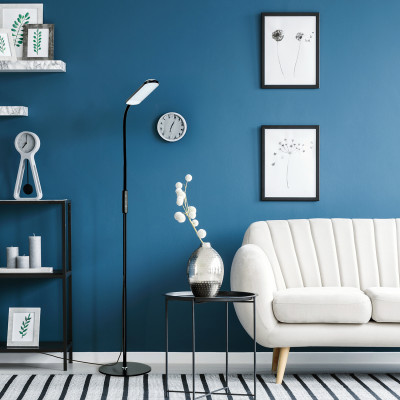 Lampa podłogowa LED z pilotem 10W czarna ściemnianie 3 barwy regulowana do salonu biura sypialni