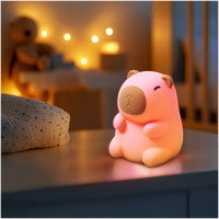 Lampka nocna LED 2,5 KAPIBARA – dotykowa, RGB i ciepłe światło, ściemnianie, ładowanie USB-C, silikonowa, bezprzewodowa