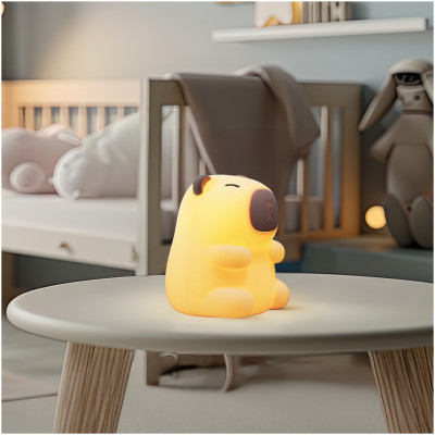 Lampka nocna LED 2,5 KAPIBARA – dotykowa, RGB i ciepłe światło, ściemnianie, ładowanie USB-C, silikonowa, bezprzewodowa