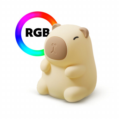 Lampka nocna LED 2,5 KAPIBARA – dotykowa, RGB i ciepłe światło, ściemnianie, ładowanie USB-C, silikonowa, bezprzewodowa