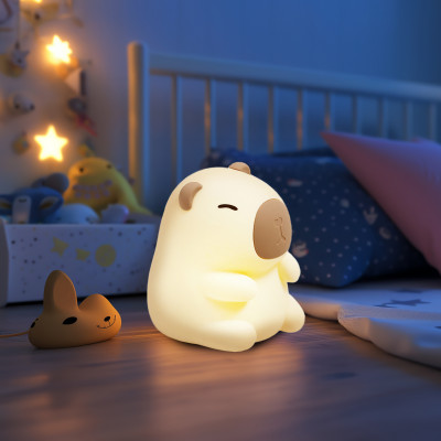 Lampka nocna LED 2,5 KAPIBARA – dotykowa, RGB i ciepłe światło, ściemnianie, ładowanie USB-C, silikonowa, bezprzewodowa