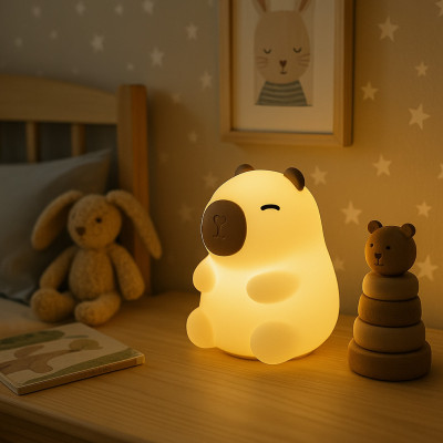 Lampka nocna LED 2,5 KAPIBARA – dotykowa, RGB i ciepłe światło, ściemnianie, ładowanie USB-C, silikonowa, bezprzewodowa