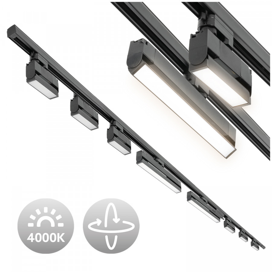 Zestaw Szynowy 3 fazowy szyna 2m + 1m + łącznik prosty + 6x lampy FLEX 12W + 2x lampy FLEX 36W zasilanie + zaślepka CZARNY