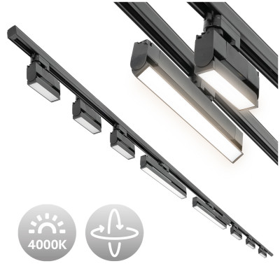 Zestaw Szynowy 3 fazowy szyna 2m + 1m + łącznik prosty + 6x lampy FLEX 12W + 2x lampy FLEX 36W zasilanie + zaślepka CZARNY