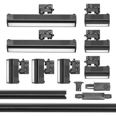 Zestaw Szynowy 3 fazowy szyna 2m + 1m + łącznik prosty + 6x lampy FLEX 12W + 2x lampy FLEX 36W zasilanie + zaślepka CZARNY