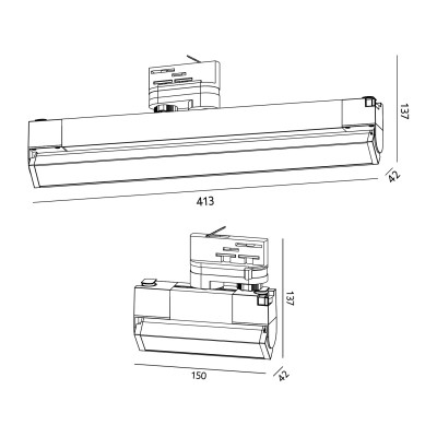 Zestaw Szynowy 3 fazowy szyna 2m + 1m + łącznik prosty + 6x lampy FLEX 12W + 2x lampy FLEX 36W zasilanie + zaślepka CZARNY