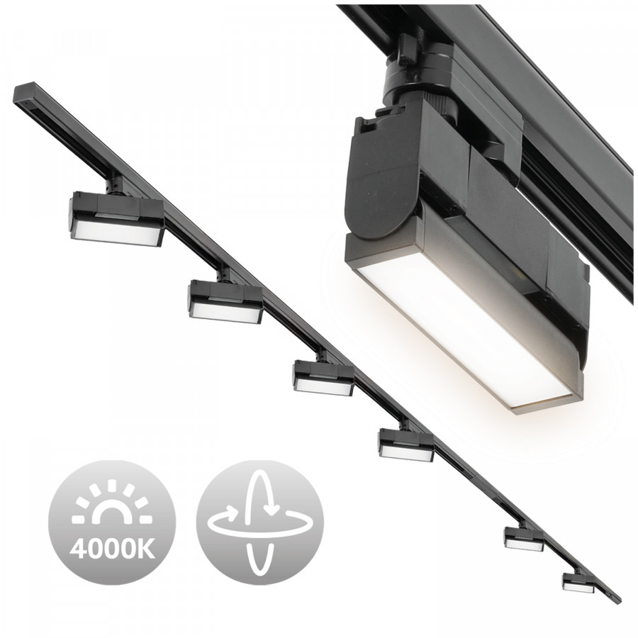 Zestaw Szynowy 3 fazowy szyna 2m + 1m + łącznik prosty + 6x lamp FLEX 12W + zasilanie + zaślepka CZARNY
