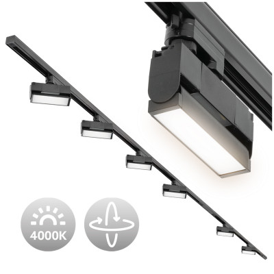 Zestaw Szynowy 3 fazowy szyna 2m + 1m + łącznik prosty + 6x lamp FLEX 12W + zasilanie + zaślepka CZARNY