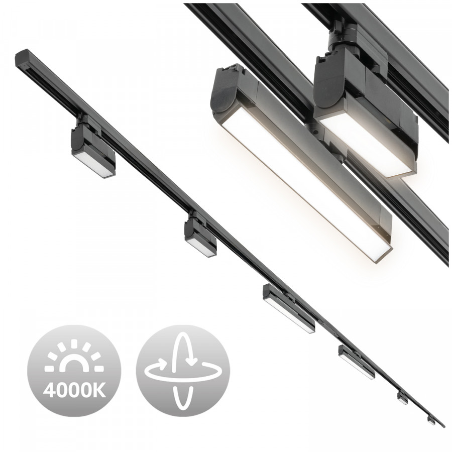 Zestaw Szynowy 3 fazowy 2x szyna 2m + łącznik prosty + 2x lamp FLEX 36W + 4x lamp 12W zasilanie + zaślepka CZARNY