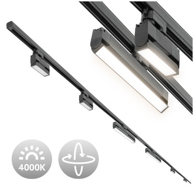 Zestaw Szynowy 3 fazowy 2x szyna 2m + łącznik prosty + 2x lamp FLEX 36W + 4x lamp 12W zasilanie + zaślepka CZARNY
