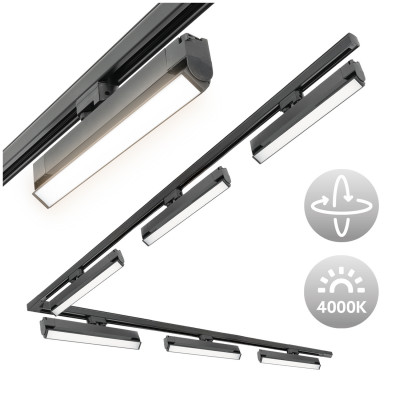 Zestaw szynowy 3 fazowy szyna 2m+2m, 6x Lampa FLEX 36W, łącznik L CZARNY komplet