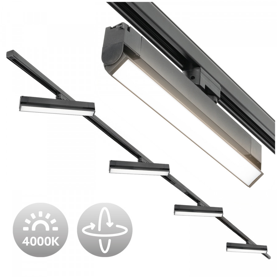Zestaw Szynowy 3 fazowy 2x szyna 2m + łącznik prosty + 4x lamp FLEX 36W + zasilanie + zaślepka CZARNY