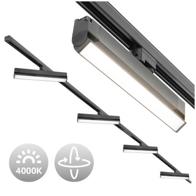 Zestaw Szynowy 3 fazowy 2x szyna 2m + łącznik prosty + 4x lamp FLEX 36W + zasilanie + zaślepka CZARNY