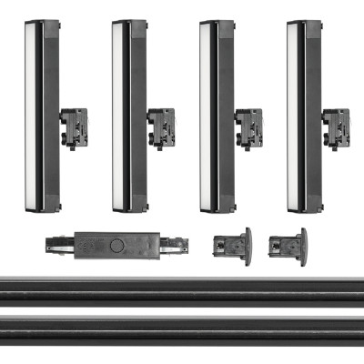 Zestaw Szynowy 3 fazowy 2x szyna 2m + łącznik prosty + 4x lamp FLEX 36W + zasilanie + zaślepka CZARNY