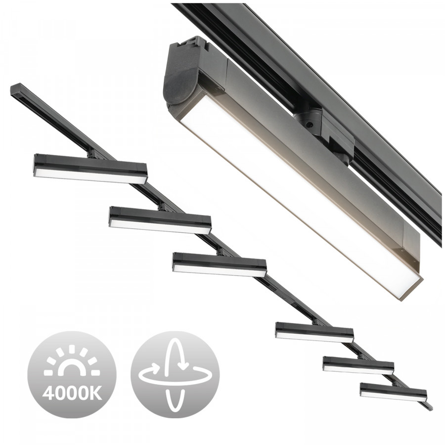 Zestaw Szynowy 3 fazowy 2x szyna 2m + łącznik prosty + 6x lamp FLEX 36W + zasilanie + zaślepka CZARNY