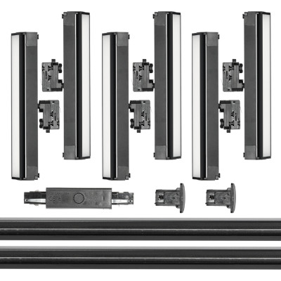 Zestaw Szynowy 3 fazowy 2x szyna 2m + łącznik prosty + 6x lamp FLEX 36W + zasilanie + zaślepka CZARNY