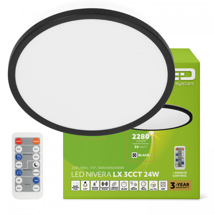 Plafon LED IP54 24W barwa światła 3000K-6000K. Czujnik ruchu i zmierzchu LLS