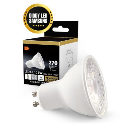 Żarówka LED GU10 3W 4000K PREMIUM 270lumeny 3 lata gwarancji
