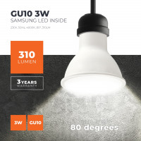 Żarówka LED GU10 3W 4000K PREMIUM 270lumeny 3 lata gwarancji