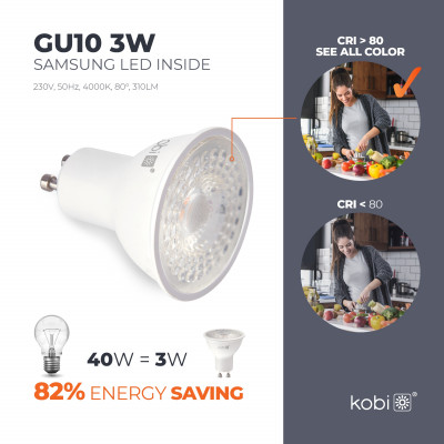 Żarówka LED GU10 3W 4000K PREMIUM 270lumeny 3 lata gwarancji