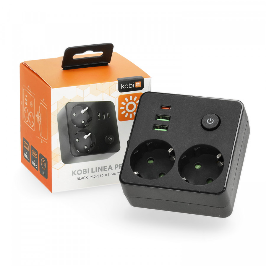 Rozgałęźnik LINEA PRO FL2 2gn+2USB/1USB-C czarny