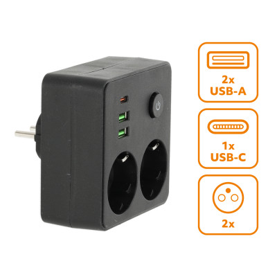 Rozgałęźnik LINEA PRO FL2 2gn+2USB/1USB-C czarny