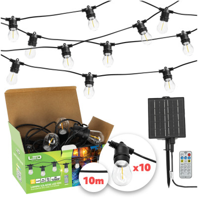 Girlanda Solarna Ogrodowa Lampki Solarne 10m 10X Żarówka LED E27 + Pilot