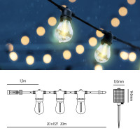 Girlanda Solarna Ogrodowa Lampki Solarne 20m 20X Żarówka LED E27 + Pilot E27