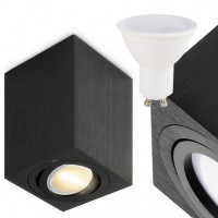 Lampa Prostokątna LED Natynkowa Oprawa Halogenowa Plafon, H115 - Czarna + Żarówka GRATIS!
